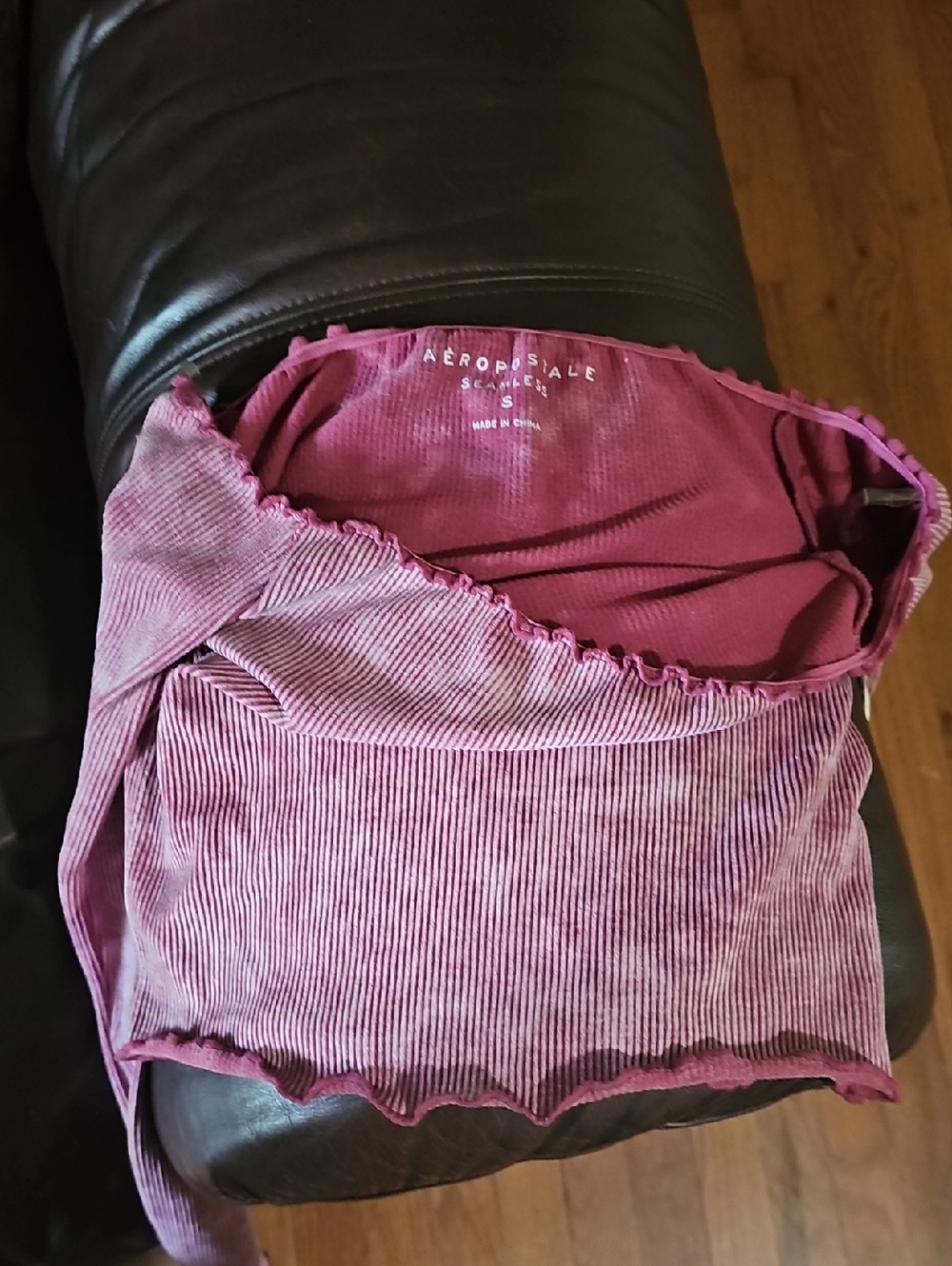 Aeropostale Off-Shoulder Long Sleeve Crop Top - Purple Color Matches 1st Picture